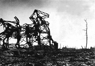GROTESQUE wreckage of Hiroshima, Japan, after atomic attack